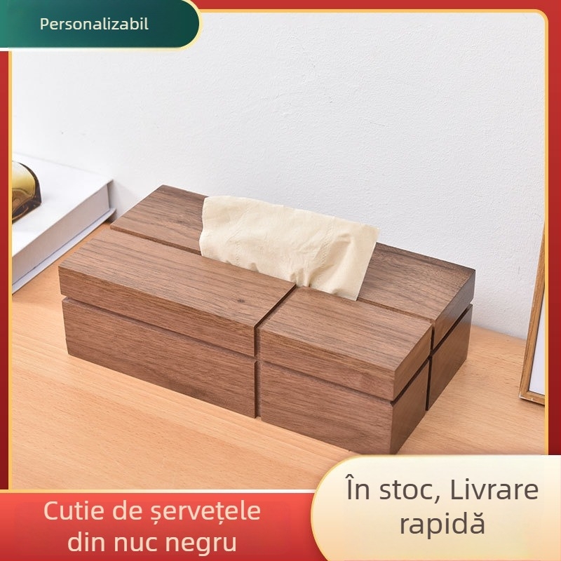 Cutie de șervețele din nuc negru pentru sufragerie și birou — design modern din lemn
