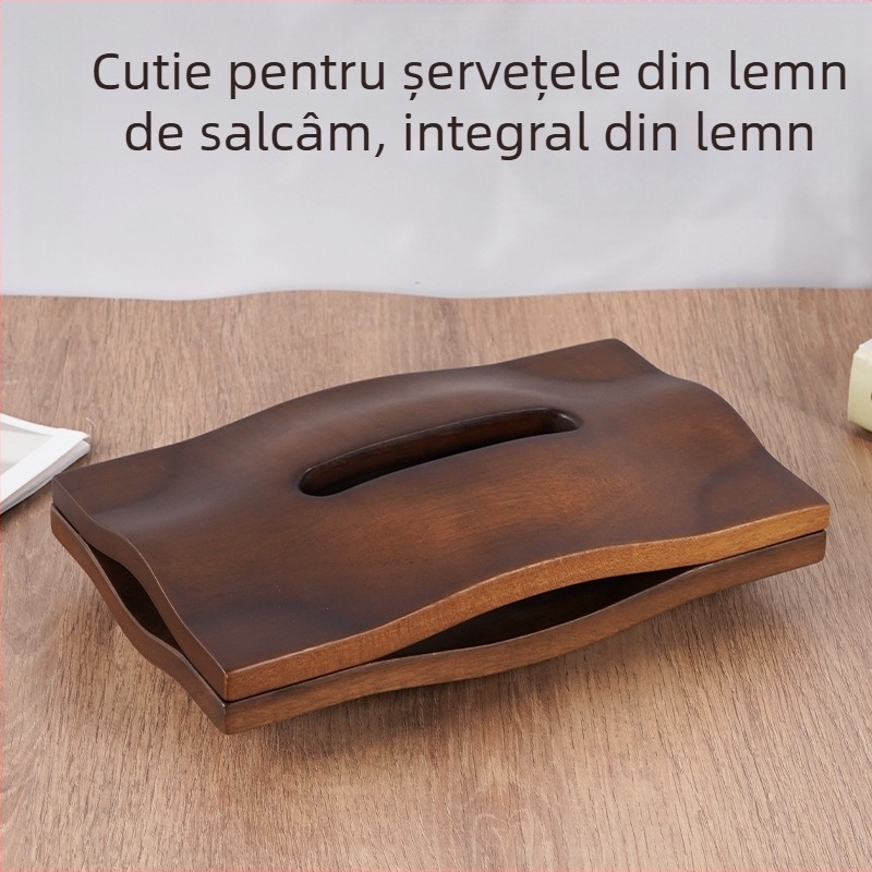 Cutie de șervețele din lemn masiv de acacie neagră, design modern minimalist pentru living