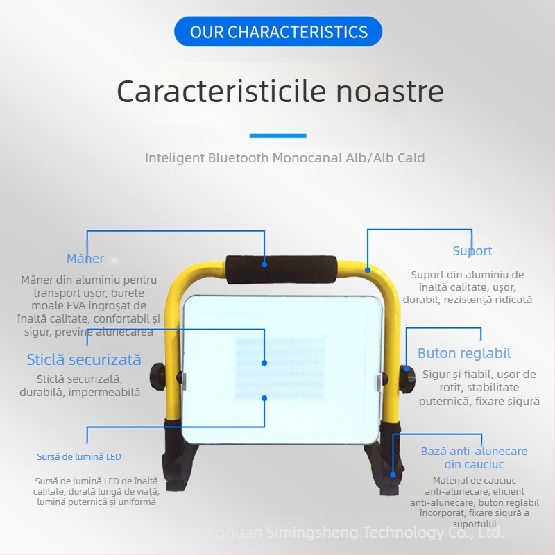 Proiector Bluetooth pentru exterior, 50W, iluminare de înaltă intensitate, lampă de camping IP65 impermeabilă, cu autonomie lungă a bateriei