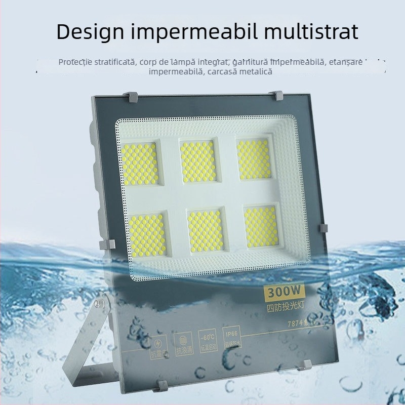 LED flood light exterior, impermeabil, cu putere mare, pentru iluminarea drumurilor și curților.