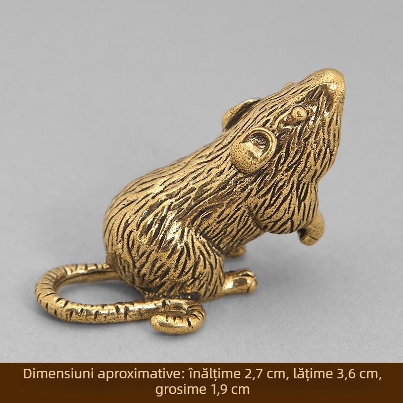 Șoarece din alamă — animal de ceai, decor metalic pentru birou, zodiac cu 12 animale