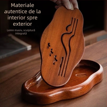 Tavă de ceai din bambus, în stil chinezesc nou, cu model de lemn de pere, rezistentă la mucegai, pentru uz casnic, compatibilă cu seturi Kung Fu de ceai, pentru infuzare uscată, personalizare cu logo