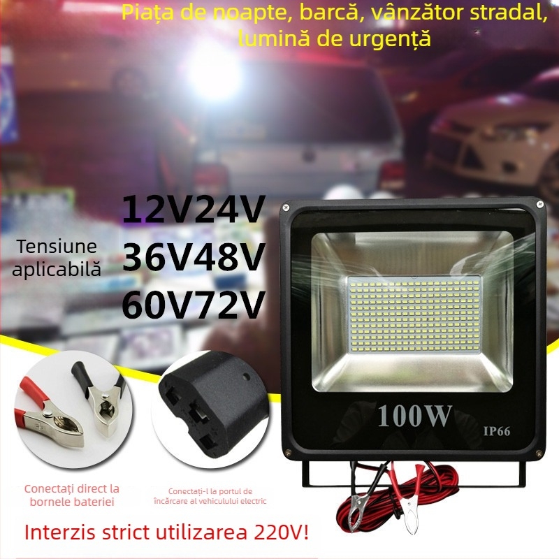 Proiector LED cu tensiune redusă pentru exterior, 12-85V AC/DC, 240 LED, aproximativ 3000 lm, fascicul 145°, corp din aluminiu, IP65, model TGD02, pentru exterior și aplicații maritime