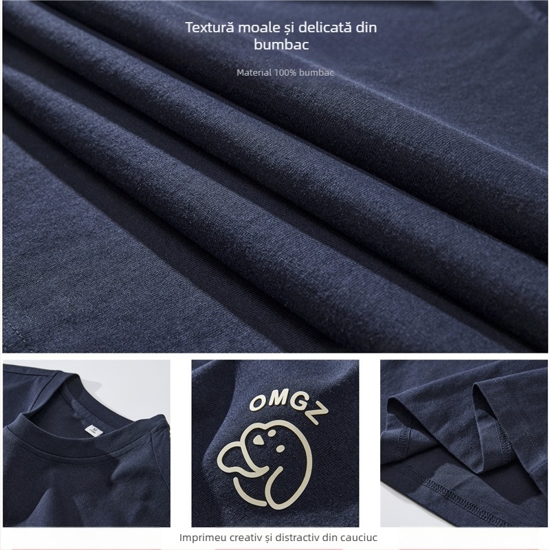 Tricou de bumbac cu mânecă lungă pentru bărbați, toamna 2024, croială lejeră, imprimeu, respirabil
