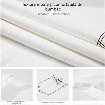 Tricou din bumbac cu mâneci lungi, imprimare cu desen animat, guler rotund, croială lejeră, toamnă 2024