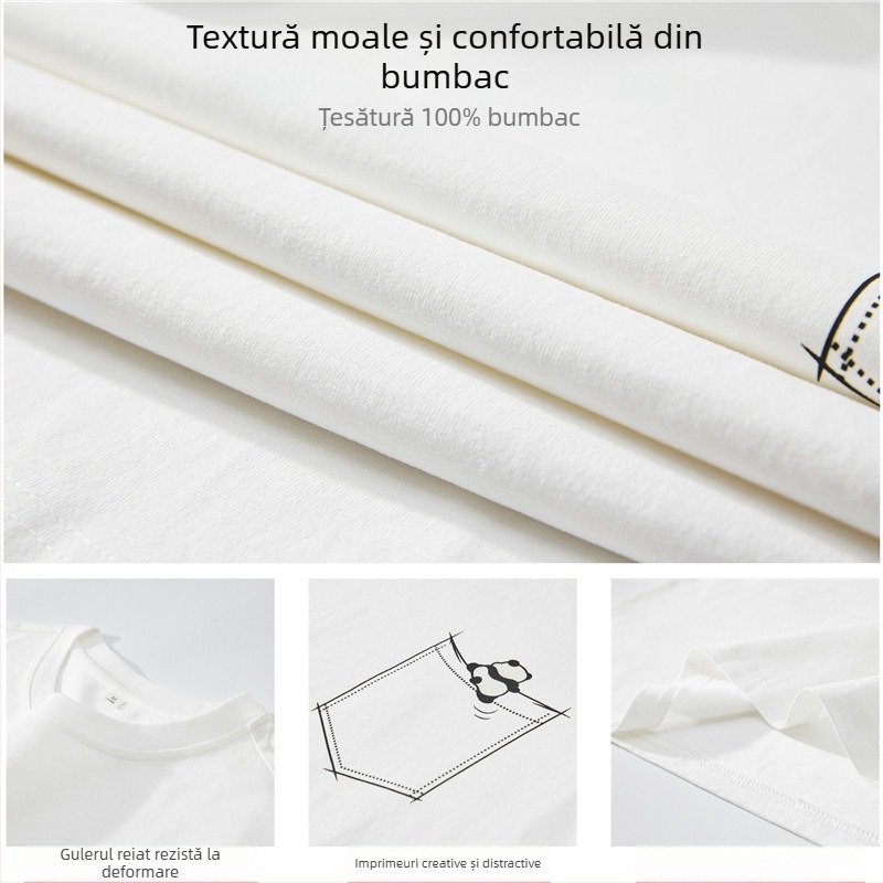 Tricou din bumbac cu mâneci lungi, imprimare cu desen animat, guler rotund, croială lejeră, toamnă 2024