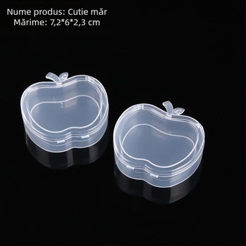 Cutie transparentă din plastic PP, în formă de măr, cu capac rabatabil, pentru bijuterii și accesorii, dimensiuni 7.2×6×2.3 cm