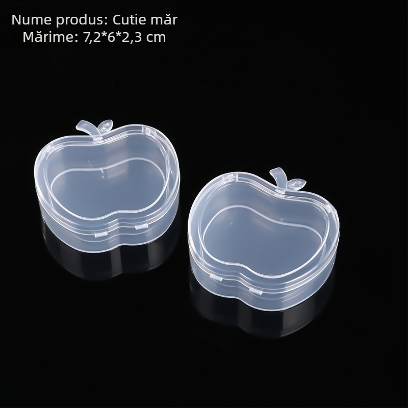 Cutie transparentă din plastic PP, în formă de măr, cu capac rabatabil, pentru bijuterii și accesorii, dimensiuni 7.2×6×2.3 cm