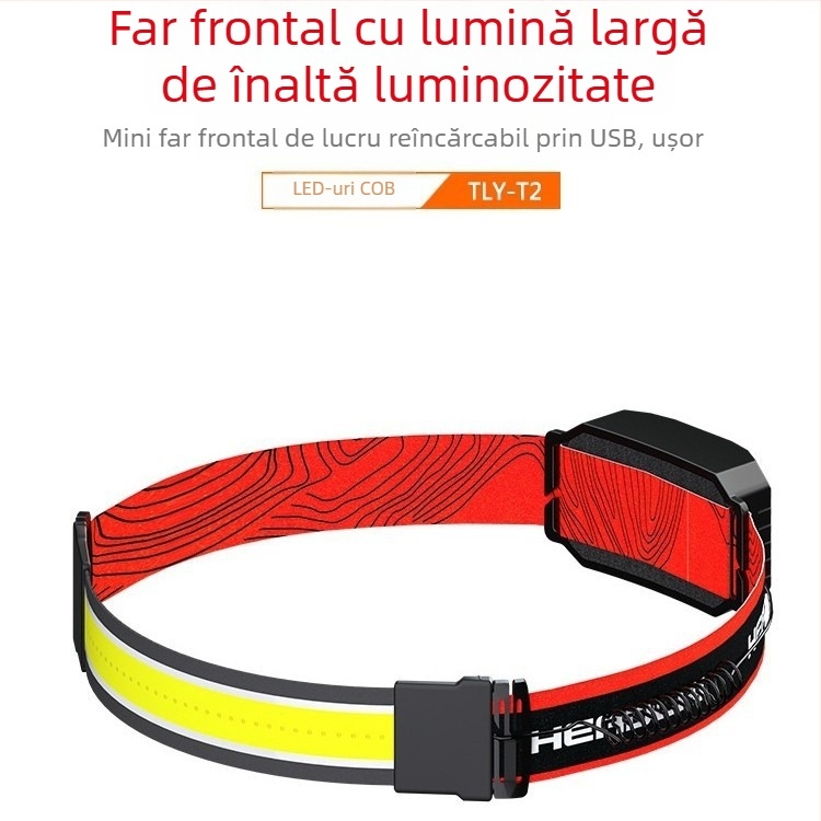 Lumină frontală COBLED cu fascicul puternic, USB reîncărcabilă, ușoară pentru activități în aer liber, iluminare LED pentru cap
