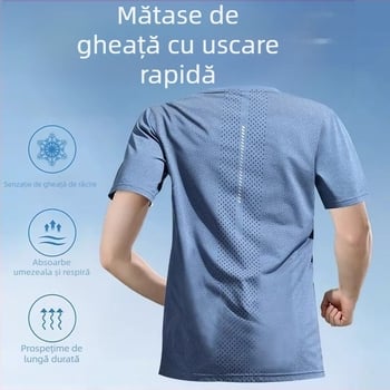 Tricou bărbătească cu uscare rapidă din ice-silk, respirabil, pentru vară, alergare și fitness