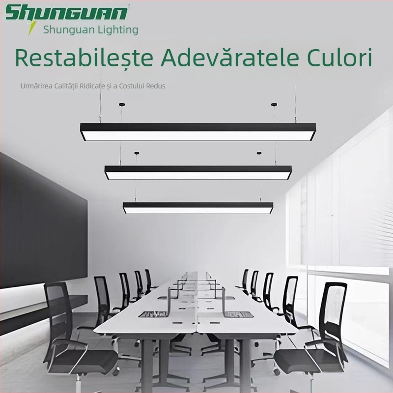 Shunguan Lighting LED Bandă pentru Birou, Neagră, Dreptunghiulară, Anti-Strălucire, Lampa Suspendată în Stil Industrial Modern