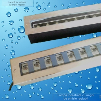 Lampa subterană dreptunghiulară din oțel inoxidabil polarizată, cu unghi reglabil, iluminare în bandă subterană, 24V DC, 12/36/48W, IP67, 3000K alb cald
