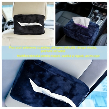 Cutie de șervețele auto din pluș, cu atașament de pe parasolul de soare, accesoriu interior multifuncțional