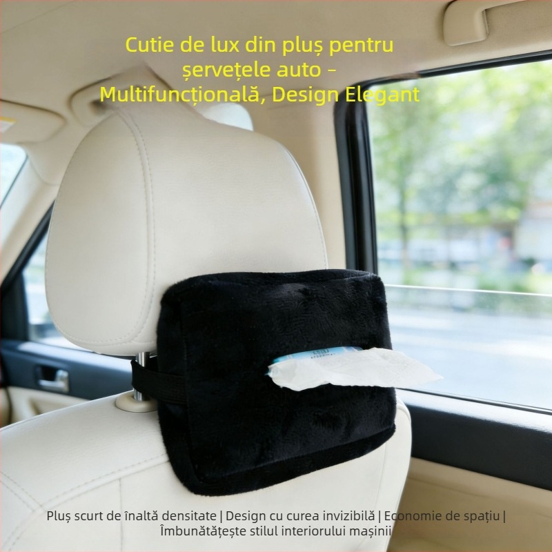 Cutie de șervețele auto din pluș, cu atașament de pe parasolul de soare, accesoriu interior multifuncțional
