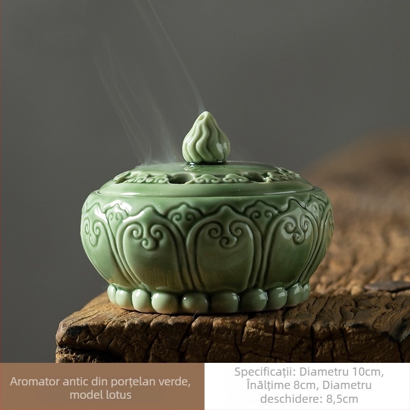 Incensier ceramic Celadon cu disc de lotus antic, pentru uz casnic, aromă de santal și agarwood, accesoriu pentru ceremonia ceaiului