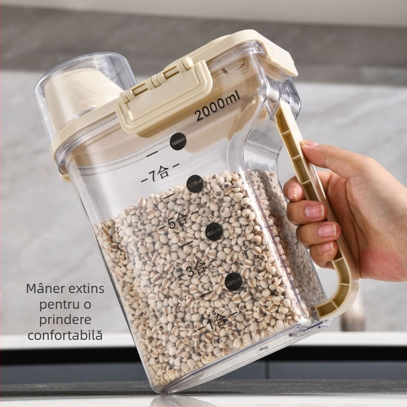 Cutie de depozitare din plastic pentru cereale, făină, fasole și orez – recipient etanș pentru bucătărie