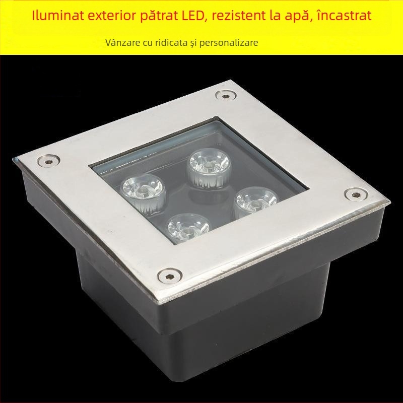 Spot LED subteran exterior pătrat, impermeabil, iluminare încorporată pentru copaci, gazon, grădină, vilă și scări