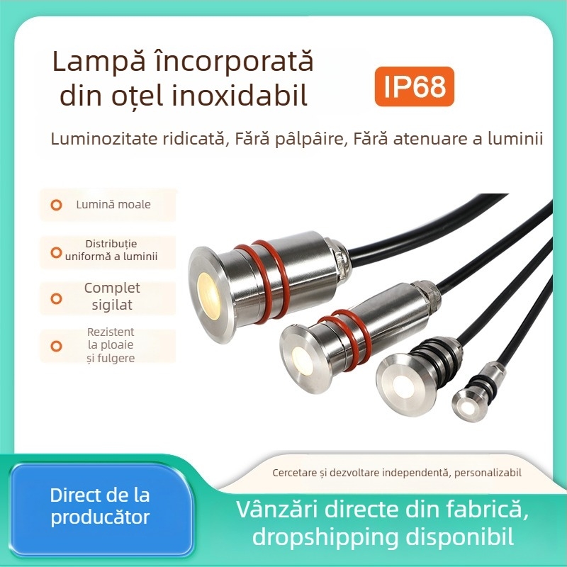 Lumină subacvatică rotundă din oțel inox, iluminare încastrată pentru exterior, LED, IP67, 12–24V, alb cald 3000K