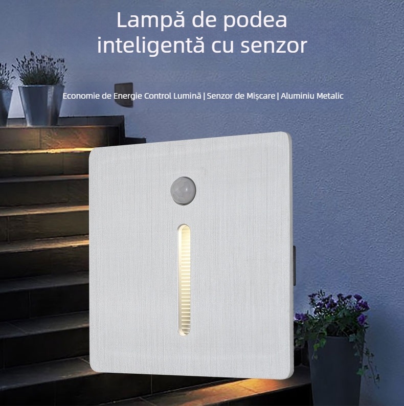Lumină LED din aluminiu pentru trepte, cu senzor de mișcare, pentru scări, holuri și colțuri