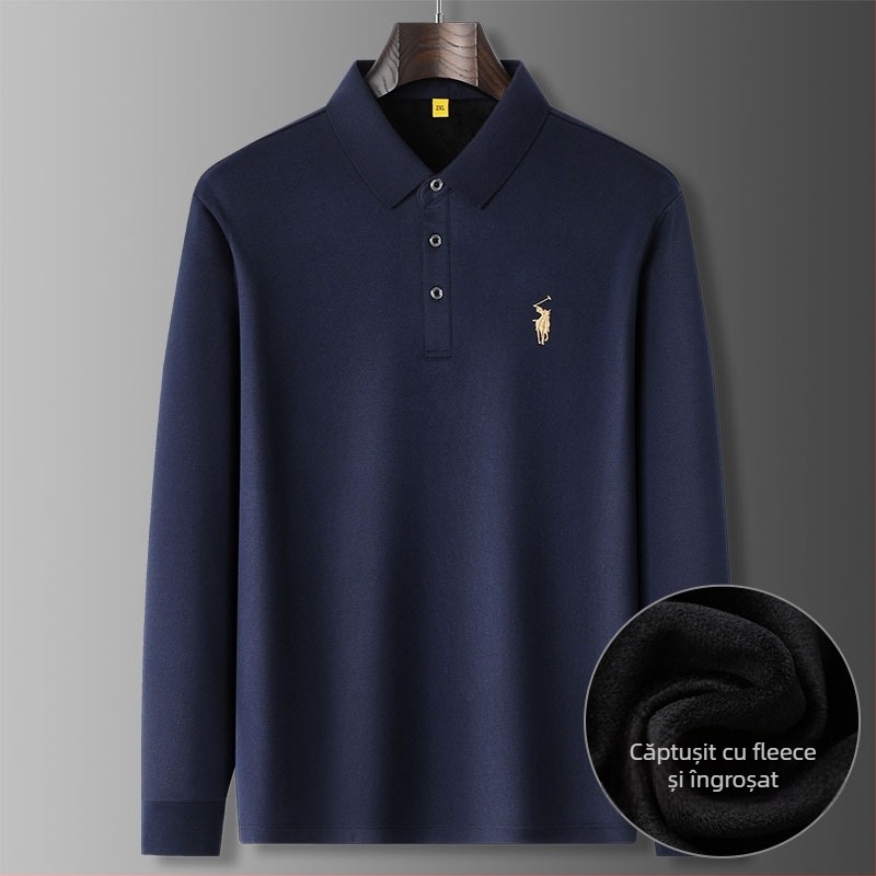 Tricou polo în mărime plus, cu guler, căptușit cu fleece, pentru toamnă-iarnă
