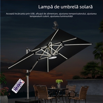 Lumini LED Solare pentru Umbrelă Exterioară, Grădină și Camping