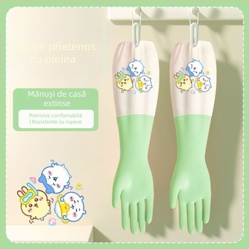 Mănuși de bucătărie din latex, cu manșetă prelungită, impermeabile, prietenoase cu pielea, pentru curățenie în bucătărie și spălat vase, cusături întărite
