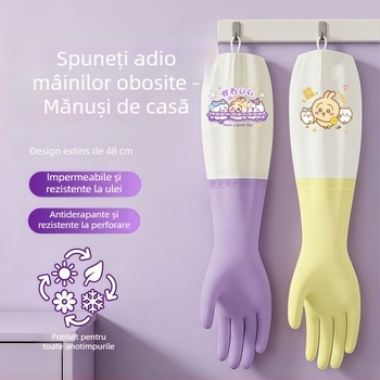 Mănuși de bucătărie din latex, cu manșetă prelungită, impermeabile, prietenoase cu pielea, pentru curățenie în bucătărie și spălat vase, cusături întărite
