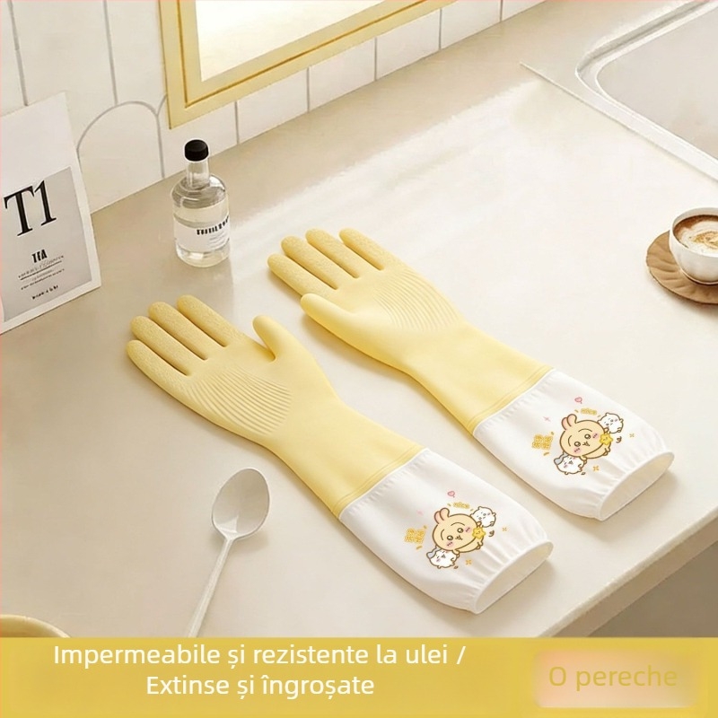 Mănuși de bucătărie din latex, cu manșetă prelungită, impermeabile, prietenoase cu pielea, pentru curățenie în bucătărie și spălat vase, cusături întărite