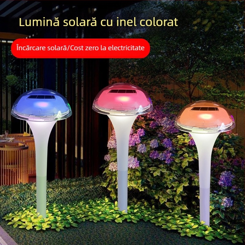 Lumină solară de grădină pentru exterior, cu șurub în pământ, iluminare pentru gazon, formă meduză-ciupercă, senzor de lumină, stil retro