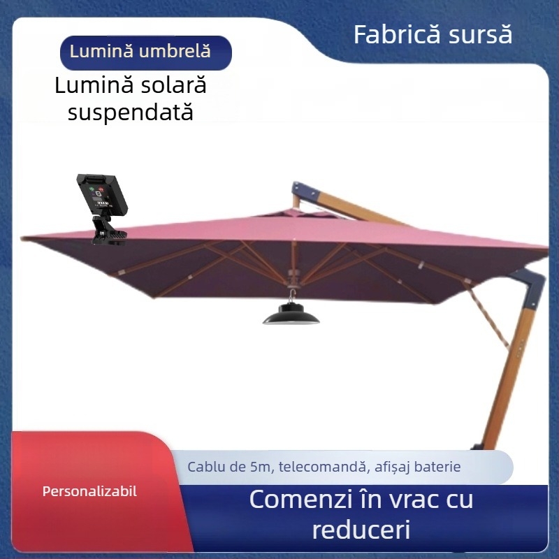 Lampa LED solară pentru umbrelă — portabilă, pentru camping, cort și umbrelă de plajă