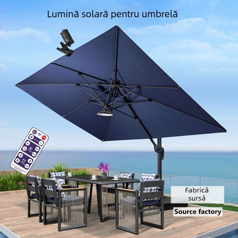 Lampa LED solară pentru umbrelă — portabilă, pentru camping, cort și umbrelă de plajă