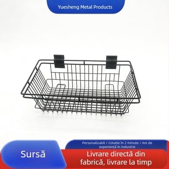 Coș de depozitare montat pe perete din fier, coș de bucătărie fără găuri, raft pentru baie, coș cu plasă de depozitare