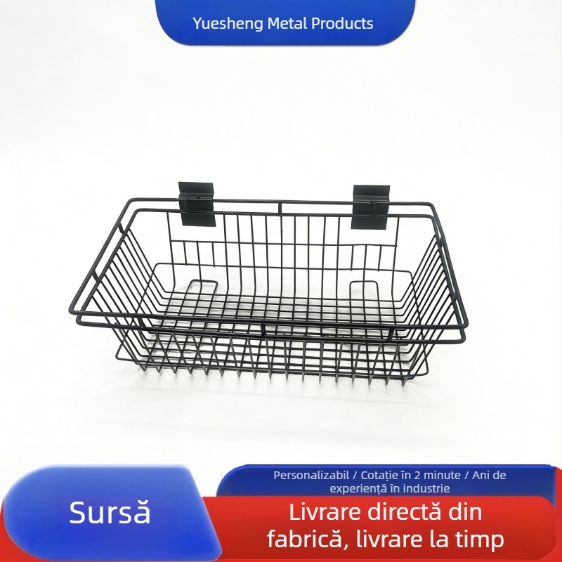 Coș de depozitare montat pe perete din fier, coș de bucătărie fără găuri, raft pentru baie, coș cu plasă de depozitare