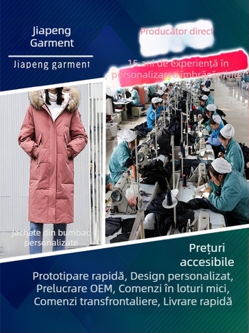 Palton căptușit din bumbac cu glugă, curea și guler din blană detașabil, țesături personalizabile — haină de iarnă groasă