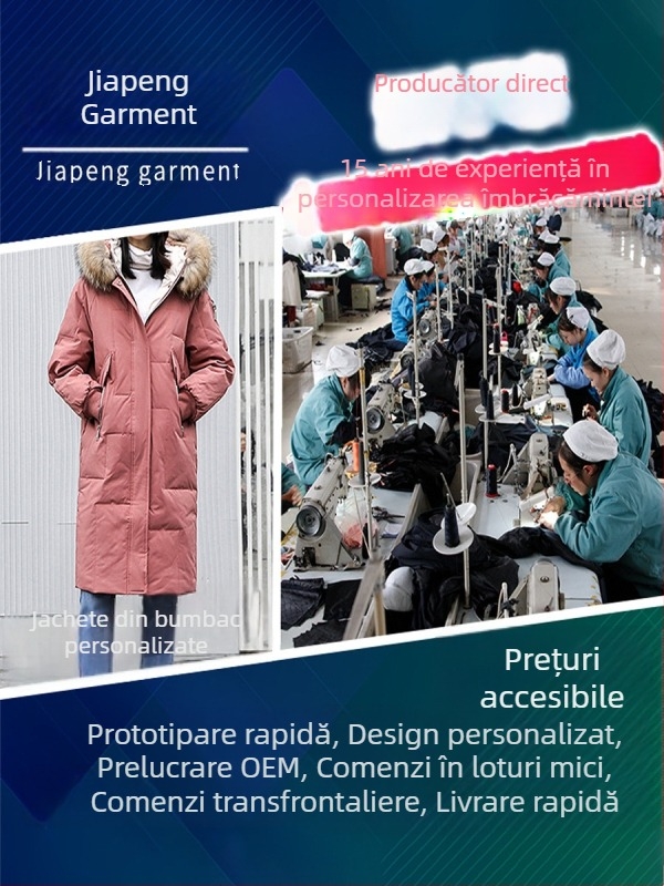 Palton căptușit din bumbac cu glugă, curea și guler din blană detașabil, țesături personalizabile — haină de iarnă groasă