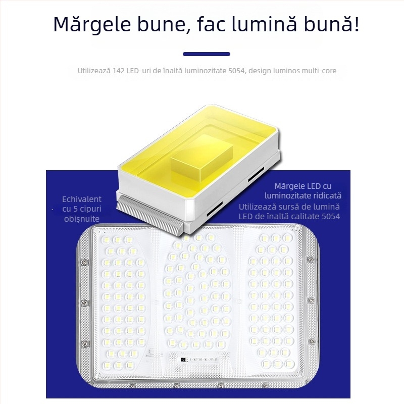 Lumină solară de grădină, impermeabilă IP65 pentru exterior, lampă LED pătrată cu telecomandă, 3.2V, dimensiuni 267×190×45 mm