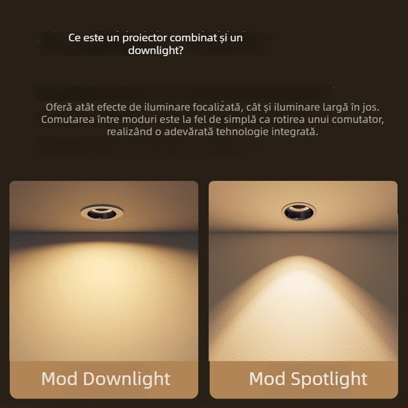LED proiector anti-orbire pentru iluminare tip wash a pereților, cu ramă îngustă și cupă adâncă, încastrat în plafon, design integrat