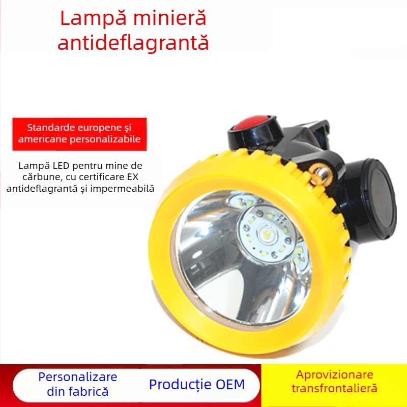 Lampa frontală rezistentă la explozie pentru mineri, cu prize multiple, cască de protecție integrată, impermeabilă, fără fir, LED subteran