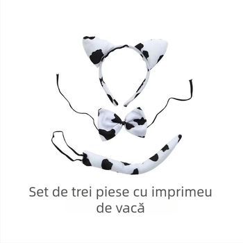 Set de trei benzi pentru cap pentru copii, Halloween, cu urechi de pisică leopard, pluș moale, margine lată