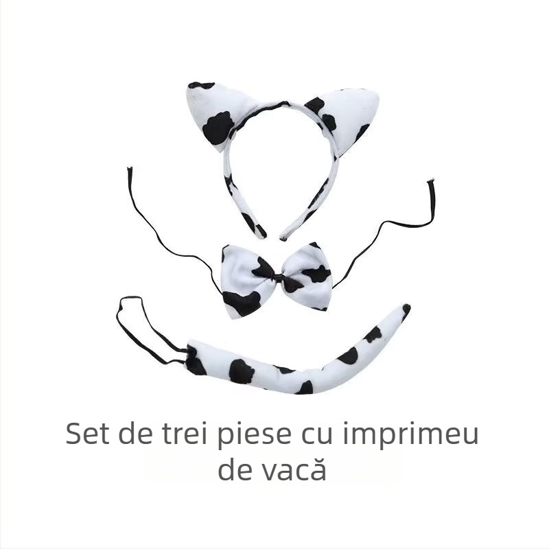 Set de trei benzi pentru cap pentru copii, Halloween, cu urechi de pisică leopard, pluș moale, margine lată
