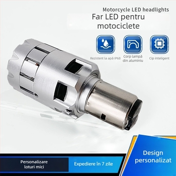 Far moto LED cu fascicul lung și scurt, lumină albă și galbenă, lampă H4 ultra-lumină cu spot încorporat și lentilă convexă