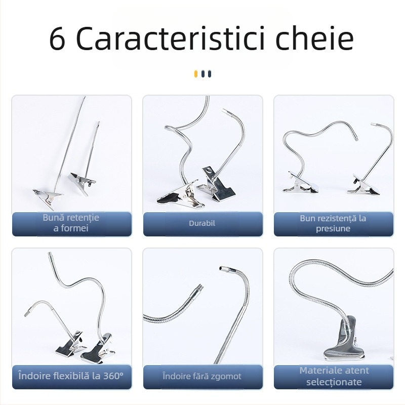 Suport reglabil pentru lampă LED de birou, furtun flexibil, clemă mică din oțel inoxidabil, universal