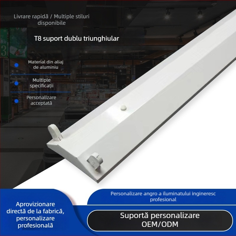 Suport T8 dublu triunghiular pentru lampă LED, aliaj de aluminiu, iluminare în spații curate și unități spitalicești