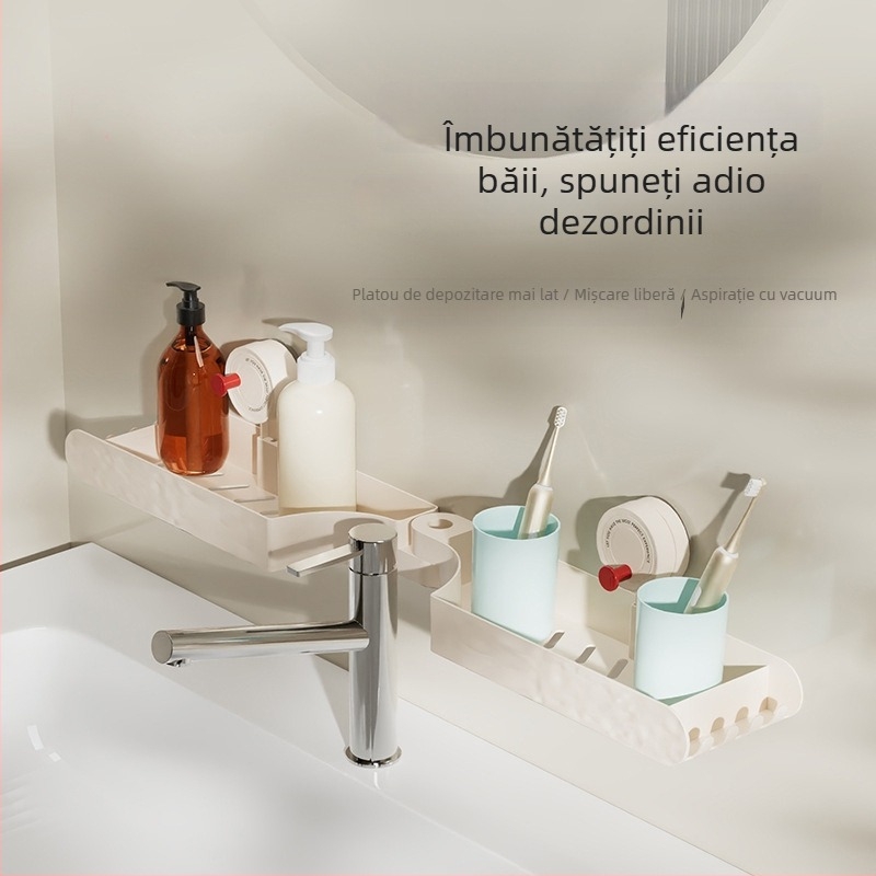 Independent Cutie de depozitare cu ventuză montată pe perete deasupra robinetului, baie – organizator cosmetic din ABS, fără găuri