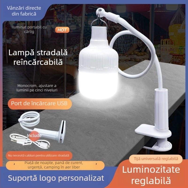 Lampă LED reîncărcabilă cu clips, ultra-luminantă, lampă de birou cu suport, iluminare portabilă pentru exterior