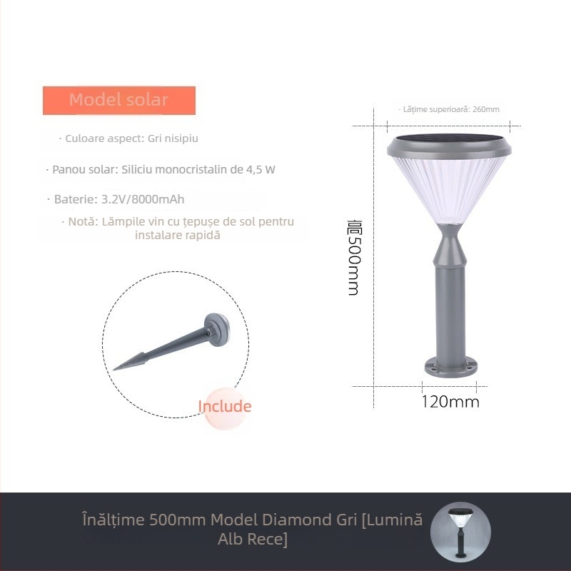 Lumini LED solare pentru curte și grădină, spoturi pentru gazon și peisaj exterior, fixare în sol, corp din aluminiu, IP65