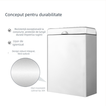 Coș de gunoi pentru baie din oțel inoxidabil 304, montat pe perete, cu capac, control al mirosurilor, pentru toalete publice, hoteluri și centre comerciale