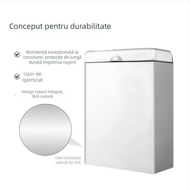 Coș de gunoi pentru baie din oțel inoxidabil 304, montat pe perete, cu capac, control al mirosurilor, pentru toalete publice, hoteluri și centre comerciale