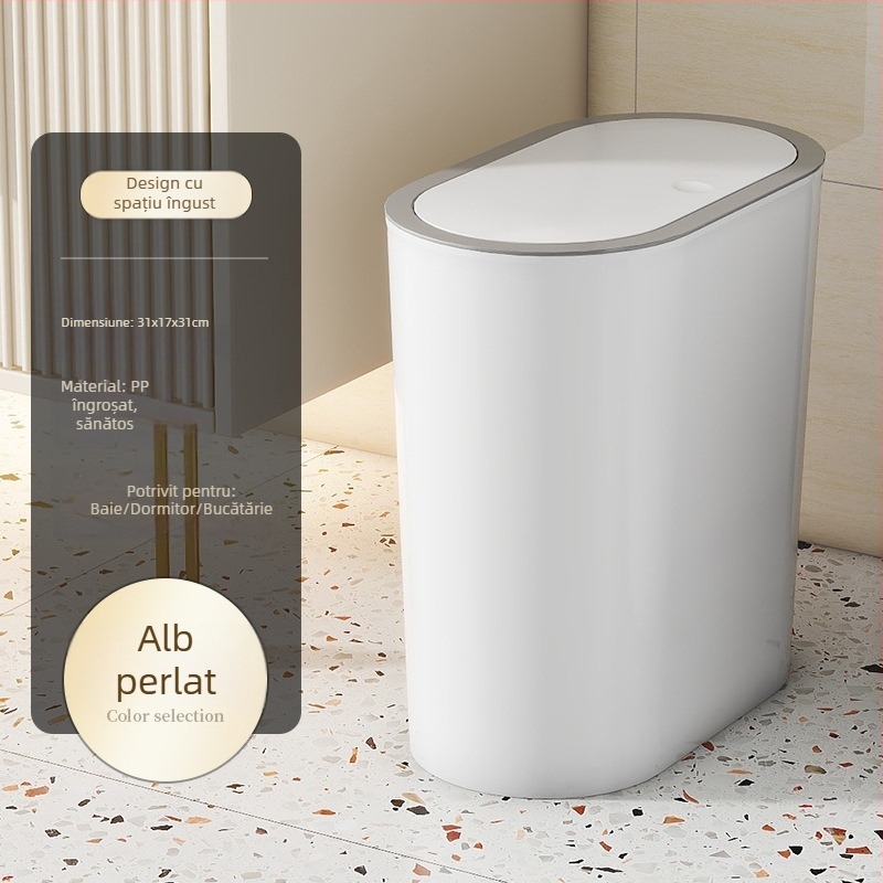 Coș de gunoi pentru uz casnic, cu capac push și închidere silențioasă, formă ovală, din plastic, 12L+ capacitate, potrivit pentru bucătărie, toaletă, baie și sufragerie