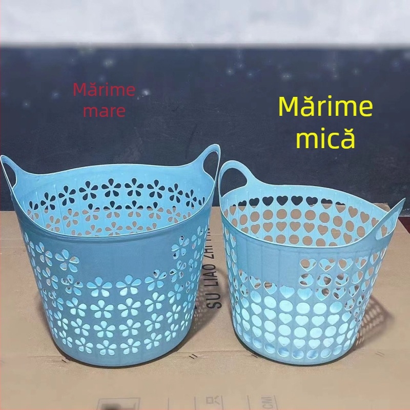 Coș de rufe din plastic cu mâner, 37×37 cm, motif floare de prune, depozitare simplă